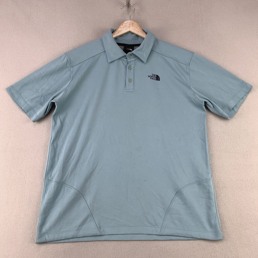 The North Face Polo Shirt Mens Large Blue Short Sleeve‎ Hiking Performance Tech